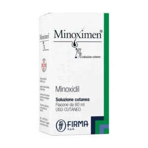Minoximen 2% soluzione cutanea, flacone da 60 ml con contagocce graduato.