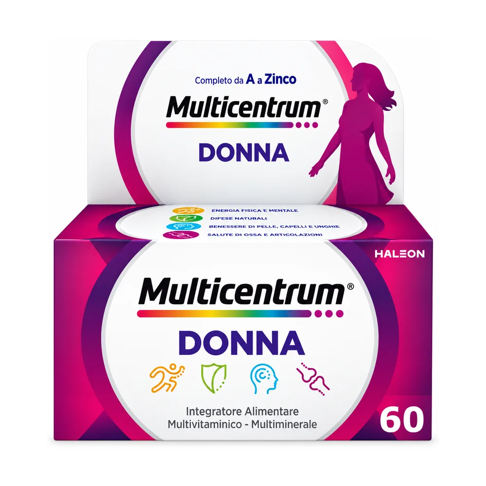 Multicentrum Donna 60 compresse, integratore multivitaminico e multiminerale per donna.