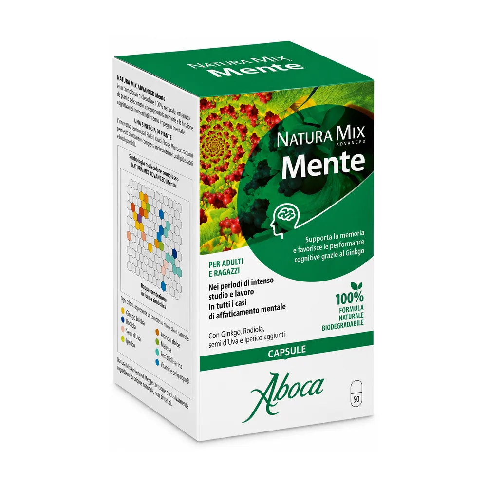 Natura Mix Advanced Mente Aboca 50 capsule con ginkgo e rodiola.