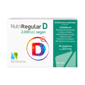 Nutriregular D 2000 UI di Nutrileya, 60 compresse orodispersibili di vitamina D3.