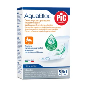 Confezione di PIC Cerotto Aquabloc 5x7 da 5 pezzi, cerotto impermeabile con clorexidina.