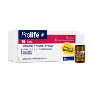 Prolife 10 Forte 12 flaconcini da 8 ml, fermenti lattici 10 ceppi con vitamine B.