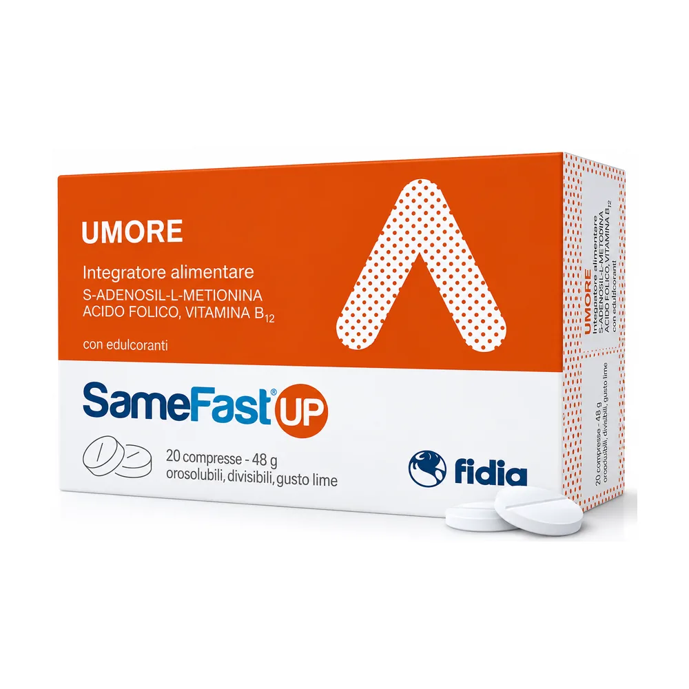 SameFast UP 20 compresse orosolubili Fidia, integratore con SAMe, acido folico e vitamina B12.