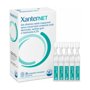 Confezione di Xanternet Gel Oftalmico SIFI da 20 contenitori monodose da 0,4 ml.