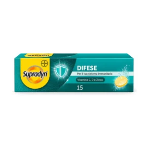 Supradyn Difese Bayer, astuccio da 15 compresse effervescenti con vitamina C, vitamina D e zinco.
