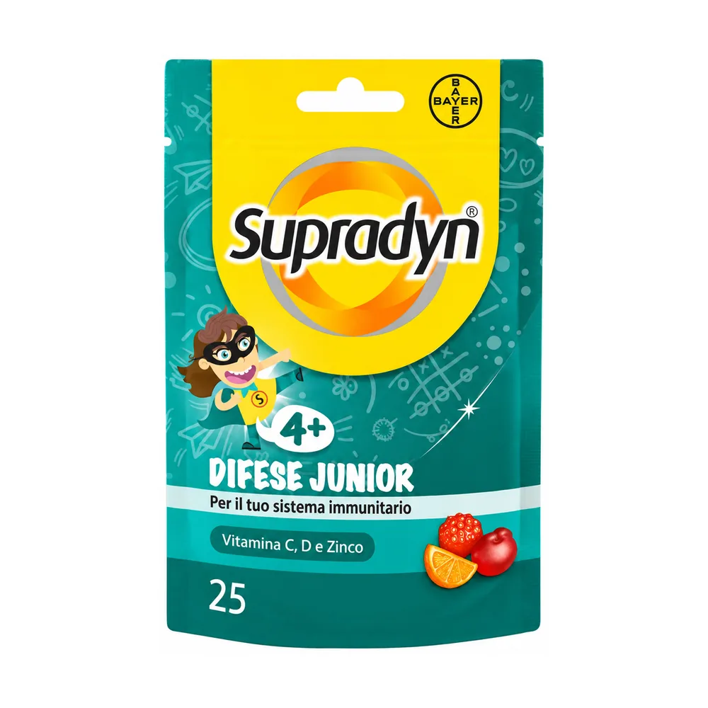 Supradyn Difese Junior 25 caramelle gommose integratore vitamina C D zinco bambini.