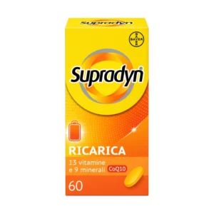 Confezione di Supradyn Ricarica 60 compresse Bayer con 13 vitamine, 9 minerali e Coenzima Q10.