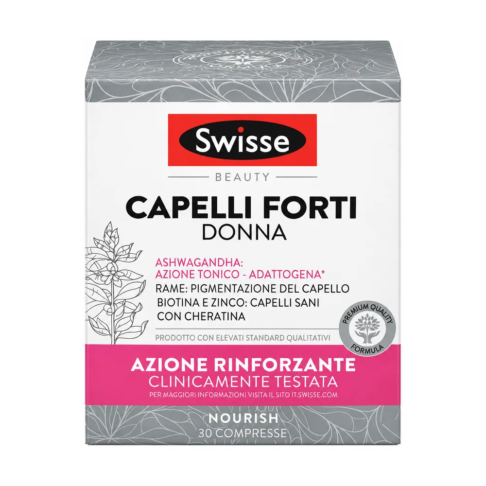 Swisse Capelli Forti Donna, confezione da 30 compresse con cheratina, collagene e biotina.