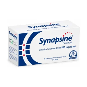 Synapsine 500 A.B. Pharm, 10 flaconcini da 10 ml con 500 mg di citicolina.