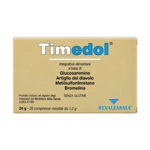 Timedol 20 compresse rivestite, integratore con glucosammina solfato, MSM, artiglio del diavolo e bromelina.
